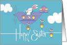 Easter for Boy White Bunny Piloting Small Plane and Parachuting Chicks card