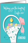 Hand Lettered Easter for Grandchild with Easter Egg Basket and Chick card