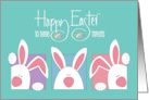 Hand Lettered Easter for Triplets with Three Peeking White Bunnies card