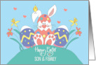 Hand Lettered Easter for Son & Family White Bunny in Polka Dot Egg card