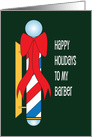 Christmas for Your Barber, Barber Pole Decorated with Red Ribbon card
