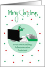 Christmas for Administrative Assistant, Computer, Papers & Holly card