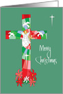 Christmas for Nun, Holiday Stained Glass Cross & Poinsettias card