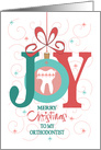 Christmas Joy for My Orthodontist, Glistening Tooth in Joy Ornament card