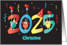 New Year’s 2024 Birds Celebrating on Large Date with Custom Name card