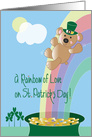 St. Patrick’s Day, Bear Sliding Down Rainbow in Leprechaun Hat card