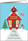 Christmas for School Custodian, Decorated Red Schoolhouse card