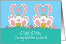 1st Easter for Twins, A Tisket A Tasket Bunnies in Baskets & Hearts card