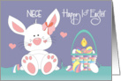 1st Easter for Niece White Bunny and Chick with Easter Egg Basket card