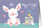 1st Easter for Son White Bunny with Yellow Chick and Basket of Eggs card