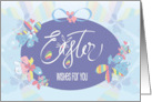 Hand Lettered Easter in Lavender Floral Egg Bunny Ears and Whiskers card