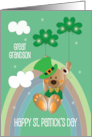 St. Patrick’s Day Great Grandson Bear in Hat with Shamrock Balloons card