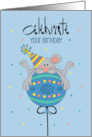 Celebrate Your Birthday with Mouse on Top of Balloon with Party Hat card