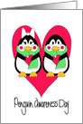 Penguin Awareness Day, Two Penguins Holding Hearts & Scarves card
