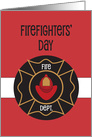 Firefighters’ Day with Red Firefighter’s Hat and Gold Badge card