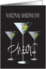 Hand Lettered National Martini Day, Cheers Martini Glasses & Olives card