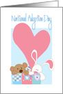 National Adoption Day, Toy Bear and Bunny in Toy Chest & Heart card