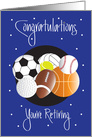 Retirement for Coach, Variety of Sports Balls & Hand Lettering card