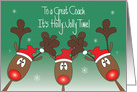 Christmas for Great Coach, It’s Holly Jolly Time with Reindeer card