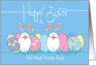 Easter for Father from Son, Colored Easter Eggs & White Bunnies card