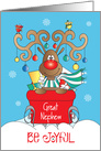 Christmas Great Nephew, Be Joyful Reindeer in Red Sleigh & Ornaments card