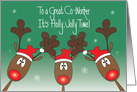 Christmas for Co-Worker, Reindeer & Santa Hats, Holly, Jolly Time card