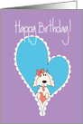 Birthday with Maltese in Pink Bow, Hearts & Hand Lettering card