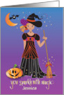 Halloween for Young Girl Sparkle with Magic Witch Princess Custom Name card