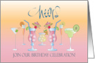 Cheers Invitation to Birthday Celebration with Cocktail Line up card