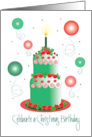 Christmas Birthday Party Invite with Stacked Holiday Cake and Balloons card