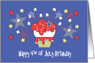 Birthday on the Fourth of July, Cupcake with Exploding Stars card
