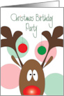 Christmas Birthday Party Invitation Reindeer with Antler Ornaments card