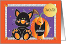 First Halloween for Daughter Black Kitty and Orange Jack O Lantern card