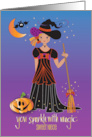 Halloween for Sweet Niece Trick or Treater in Witch Gown Magic Sparkle card