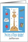 Back to School First Grader, Giraffe, School Supplies & Custom Name card