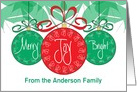 Christmas Hand Lettered Merry & Bright Ornaments, Personalized card