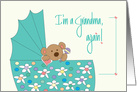 New Baby Announcement for Grandma, Bear in Floral Bassinette card