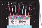 Hand Lettered Birthday with Floral Cake & Decorated Candles card