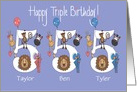 Birthday 5 Year Triplets, 2 Boys & 1 Girl with Custom Names card