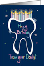 Hand Lettered Birthday from Dentist to Patient with Tooth and Candles card