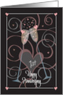 First Anniversary for Spouse with Toasting Flutes of Love on Black card