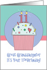 11th Birthday Great Granddaughter, Cupcake, 11 Candle & Heart card