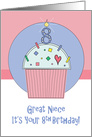 8th Birthday for Great Niece, Cupcake with Sprinkles & 8 Candle card