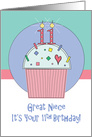 11th Birthday for Great Niece, Cupcake with Sprinkles & 11 Candle card