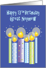 13th Birthday for Great Nephew, Six Patterned Candles & Confetti card