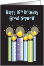 16th Birthday for Great Nephew, Six Patterned Candles & Confetti card