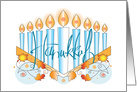 Hand Lettered Hanukkah with Candles in Golden Menorah card