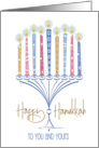Hand Lettered Hanukkah Greetings with Golden Menorah and Candles card