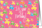 Hand Lettered Birthday for Girl with Bright and Happy Flowers on Pink card