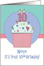 10th Birthday for Niece, Sprinkle Covered Cupcake with 10 Candle card